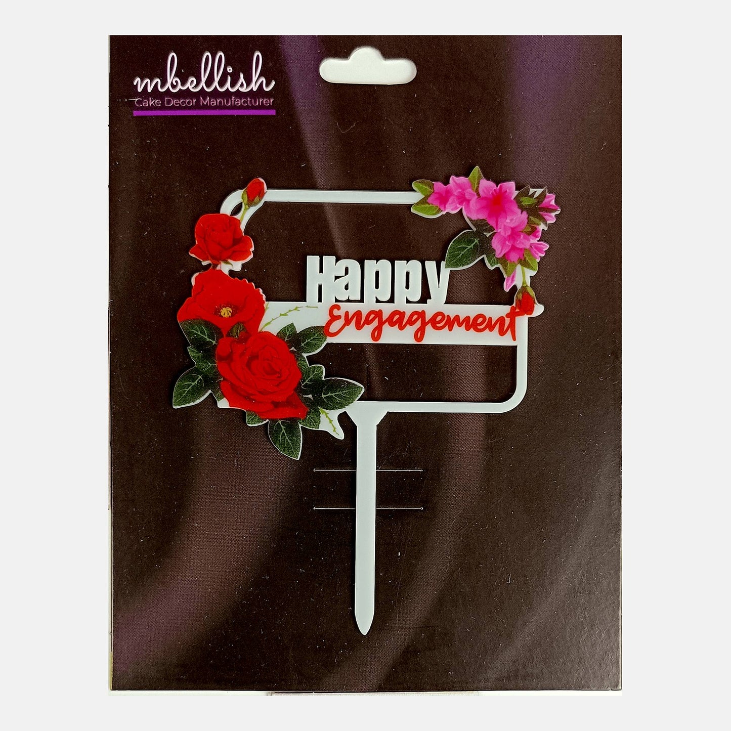 Happy Engagement Frame Floral Acrylic Cake Topper, Size - Medium, SKU-TR10505