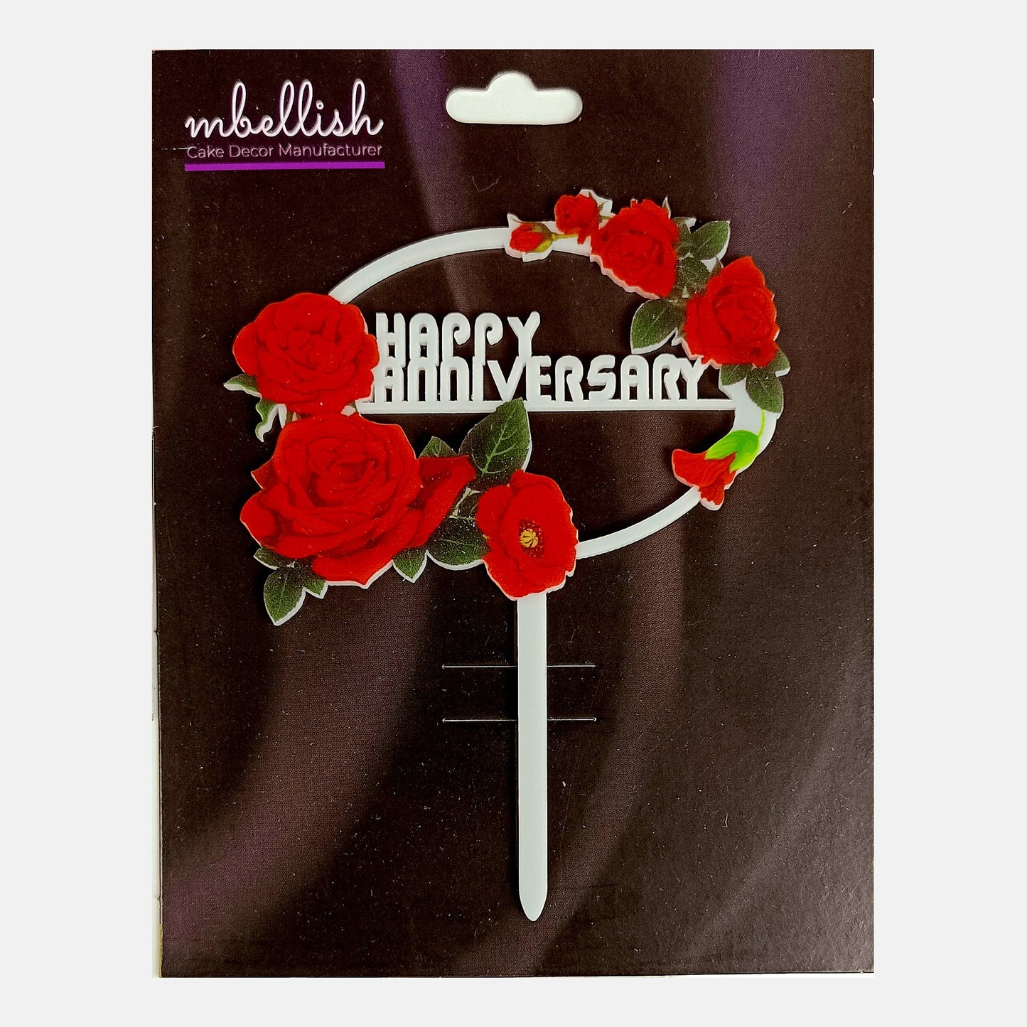 Happy Anniversary Frame Floral Acrylic Cake Topper, Size - Medium, SKU-TR10506