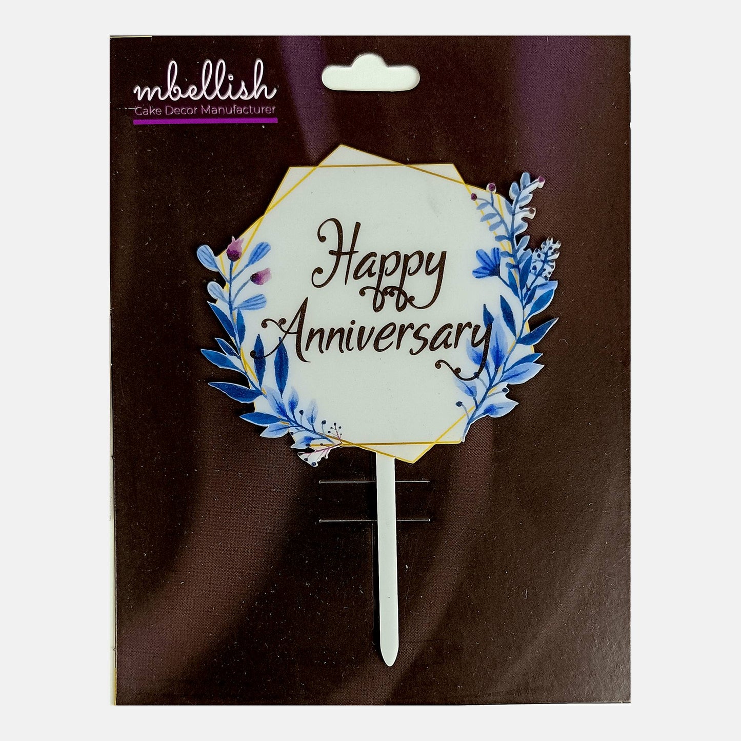Happy Anniversary Frame Floral Acrylic Cake Topper, Size - Medium, SKU-TR10507