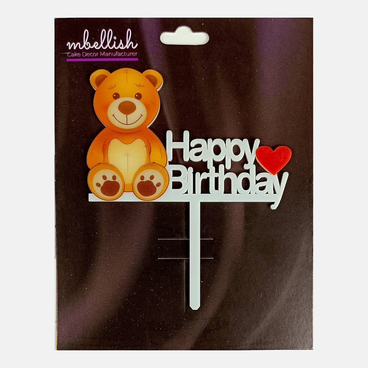 Happy Birthday Acrylic Cake Topper Teddy Bear, Size - Medium, SKU-TR10508