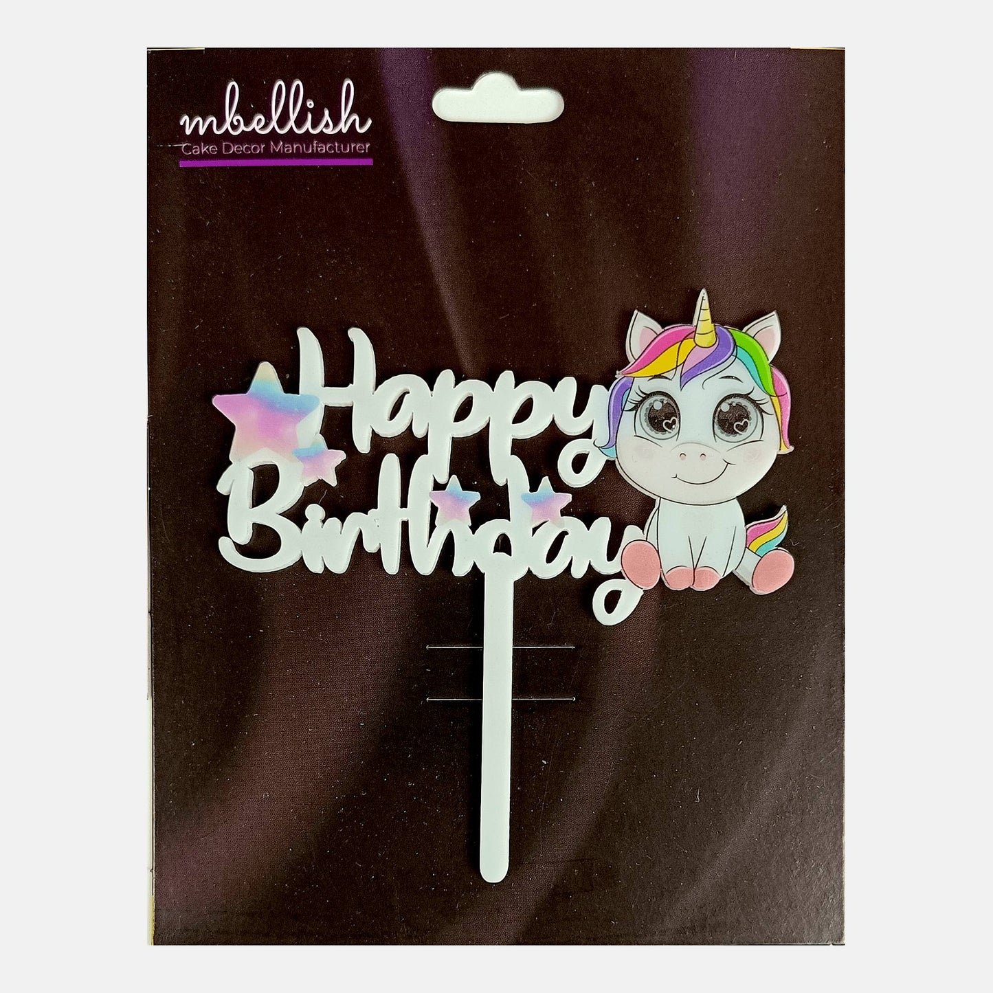 Happy Birthday Acrylic Cake Topper Unicorn Stars, Size - Medium, SKU-TR10509
