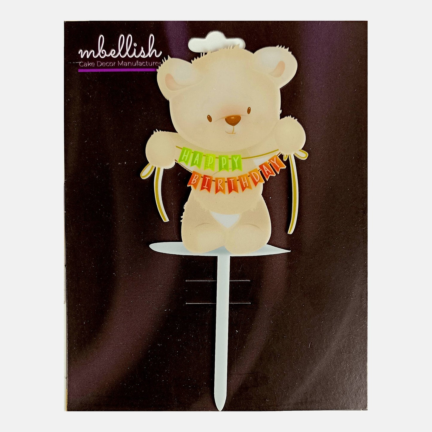 Happy Birthday Acrylic Cake Topper Teddy Bear, Size - Medium, SKU-TR10510