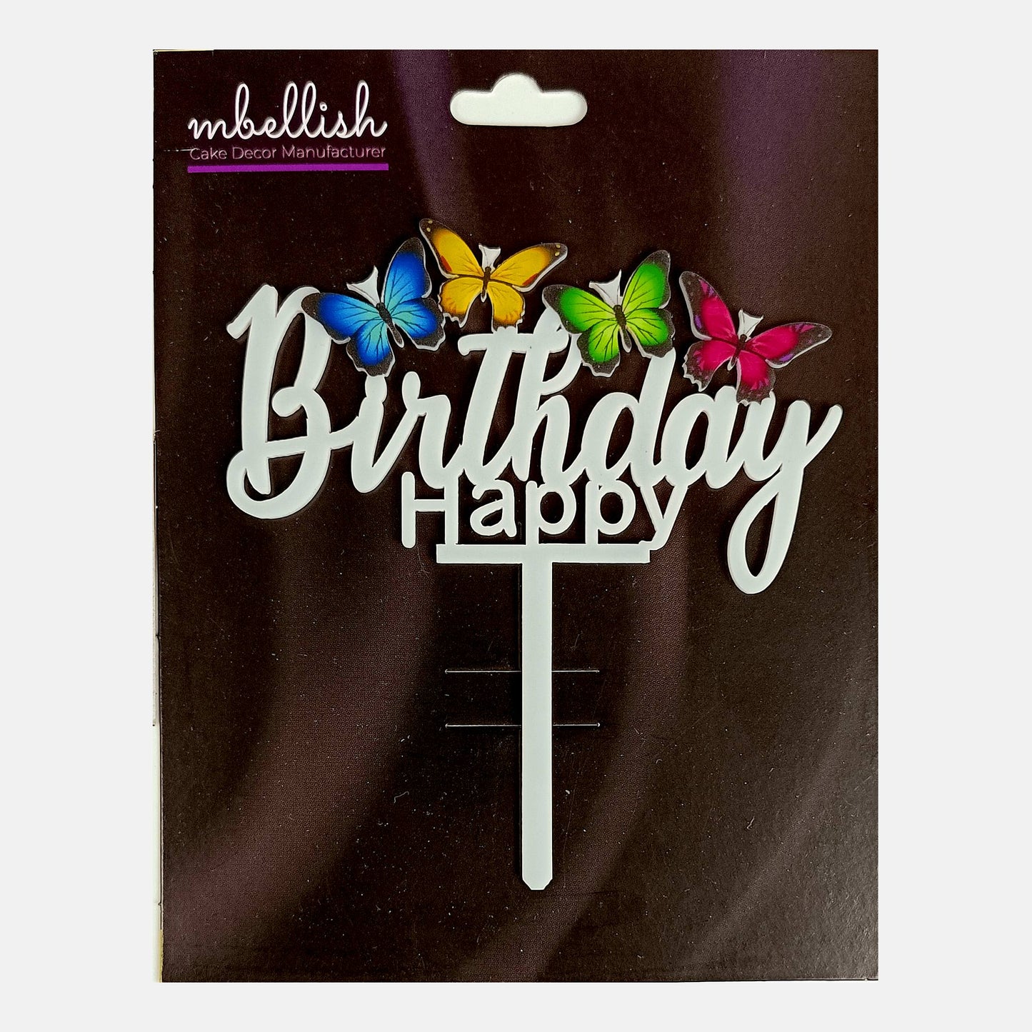 Happy Birthday Acrylic Cake Topper Butterflies, Size - Medium, SKU-TR10511