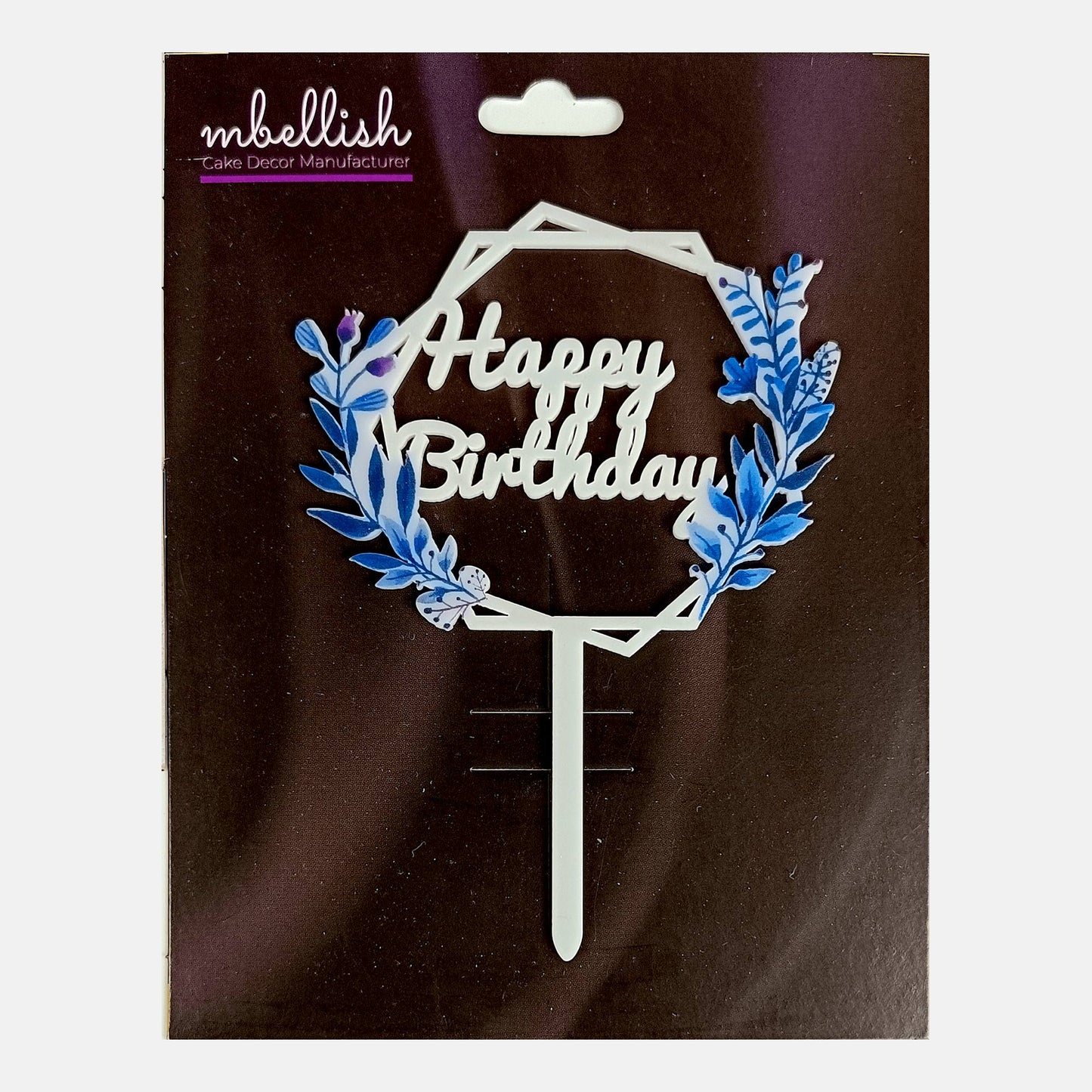 Happy Birthday Acrylic Cake Topper Frame Floral, Size - Medium, SKU-TR10512