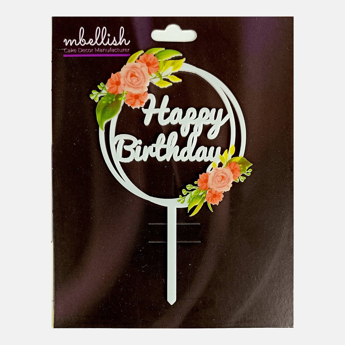 Happy Birthday Acrylic Cake Topper Frame Floral, Size - Medium, SKU-TR10513