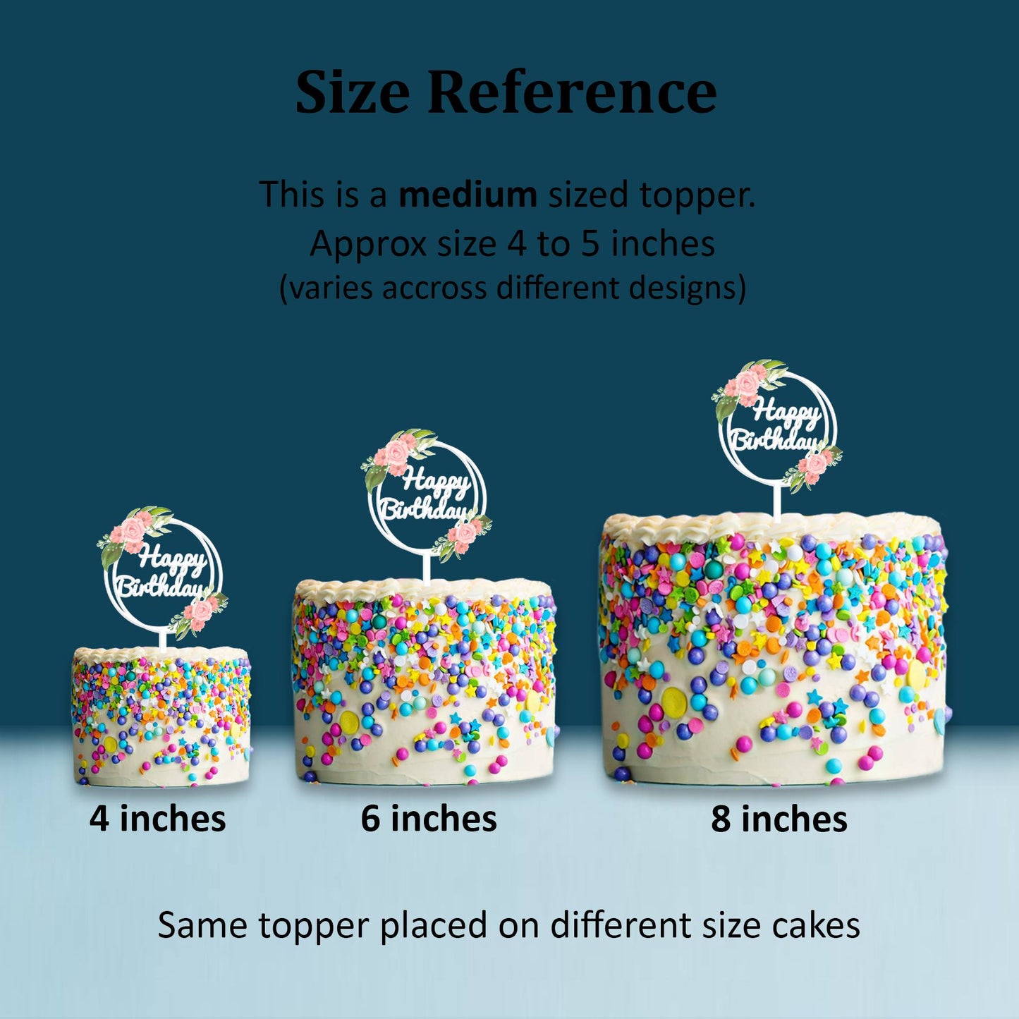 Happy Birthday Acrylic Cake Topper Frame Floral, Size - Medium, SKU-TR10513