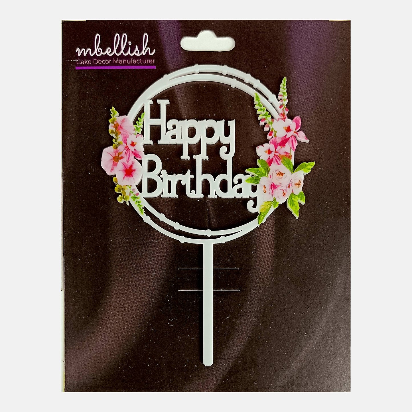Happy Birthday Acrylic Cake Topper Frame Floral, Size - Medium, SKU-TR10514