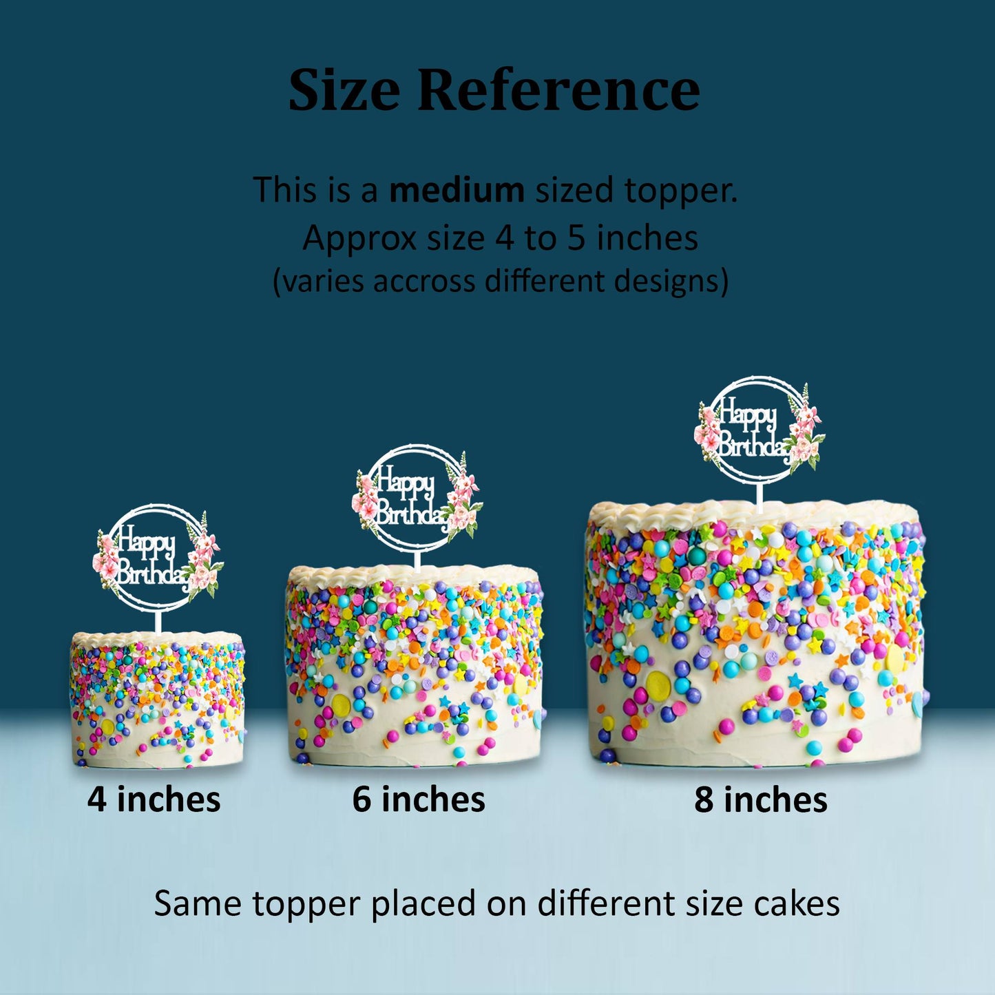 Happy Birthday Acrylic Cake Topper Frame Floral, Size - Medium, SKU-TR10514