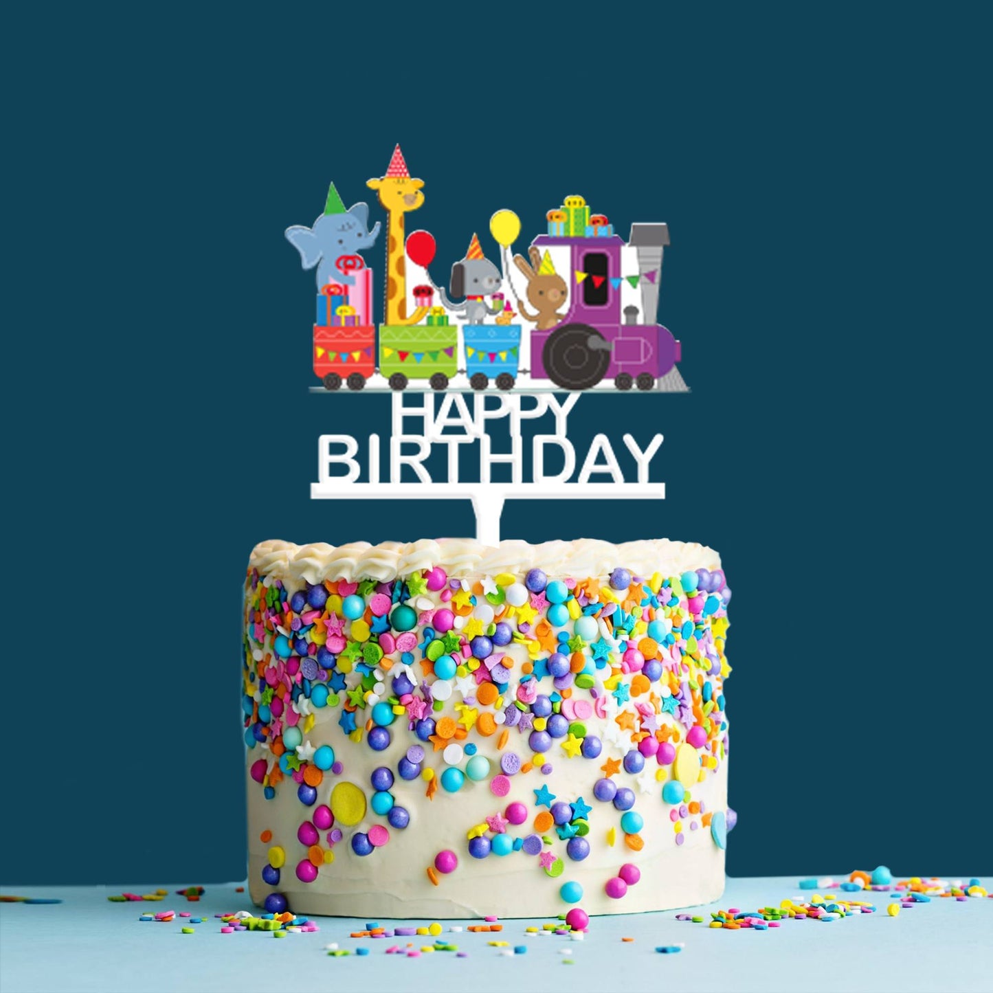 Happy Birthday Acrylic Cake Topper Toy Train, Size - Medium, SKU-TR10515