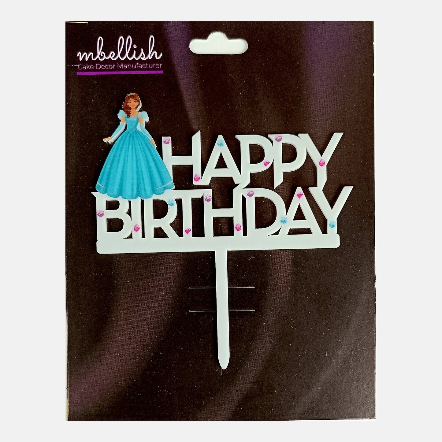 Happy Birthday Acrylic Cake Topper Princess, Size - Medium, SKU-TR10517