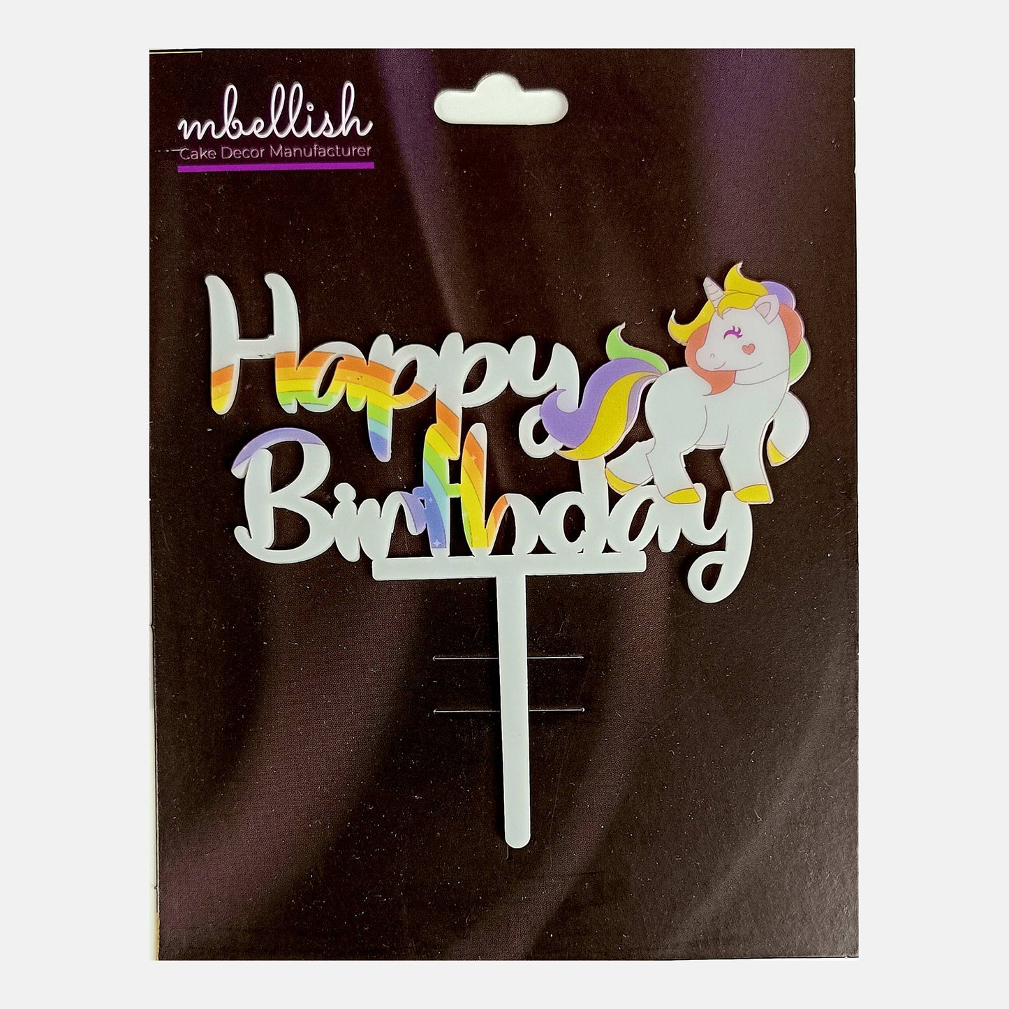 Happy Birthday Acrylic Cake Topper Unicorn Rainbow, Size - Medium, SKU-TR10519