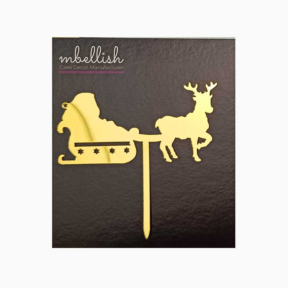 Merry Christmas Santa Sleigh Acrylic Cake Topper, Size - Small, Pack of 10