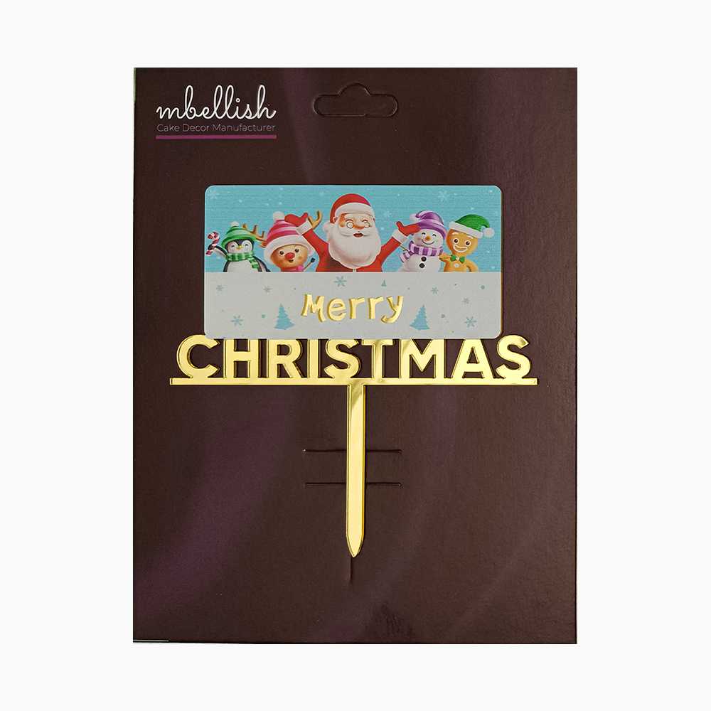 Merry Christmas Acrylic Cake Topper Premium Printed, Size - Medium, Pack of 1, Sku-TR11102