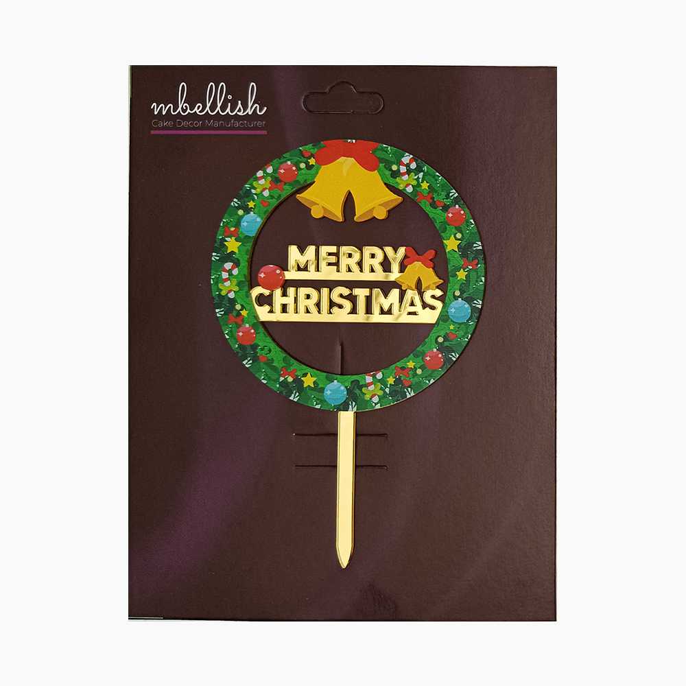 Merry Christmas Acrylic Cake Topper Premium Printed, Size - Medium, Pack of 1, Sku-TR11104