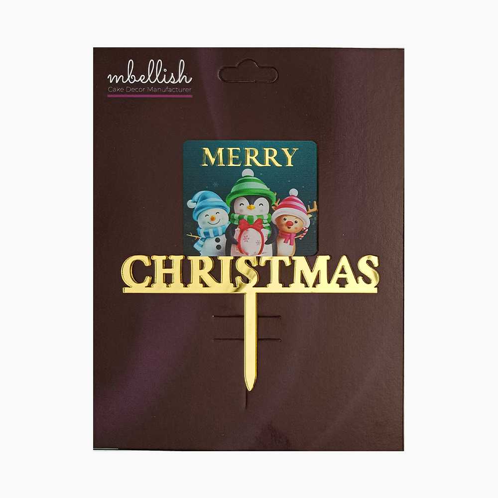 Merry Christmas Acrylic Cake Topper Premium Printed, Size - Medium, Pack of 1, Sku-TR11105