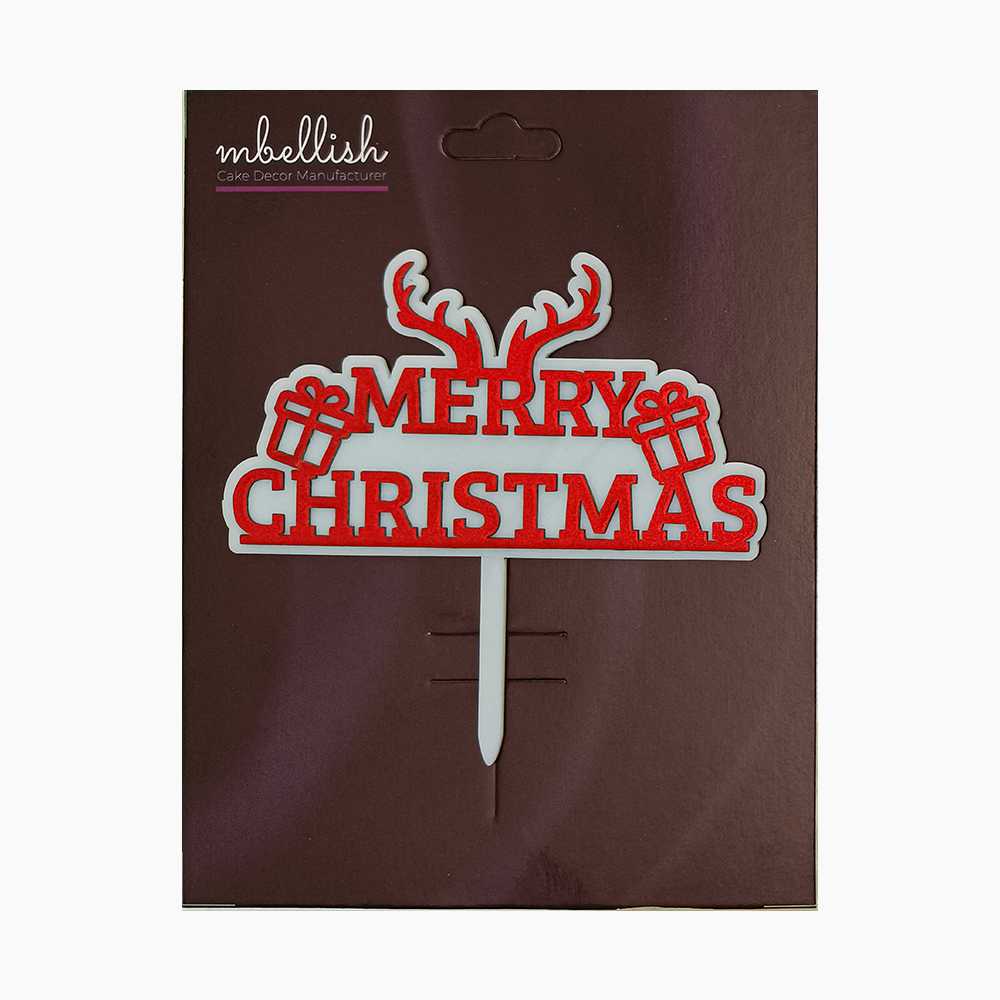 Merry Christmas Acrylic Cake Topper Premium Double Layer, Size - Medium, pack of 1, Sku-TR11107