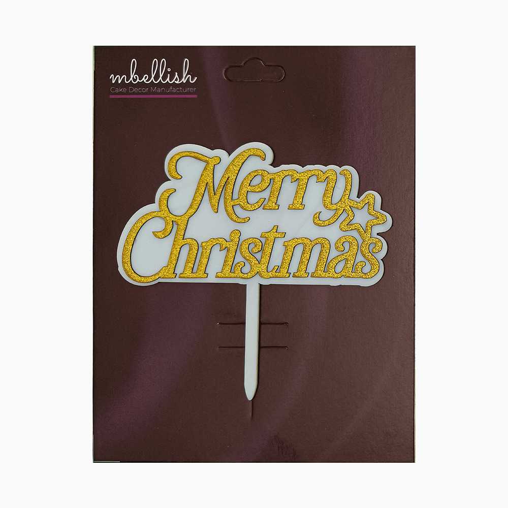 Merry Christmas Acrylic Cake Topper Premium Double Layer, Size - Medium, pack of 1, Sku-TR11110