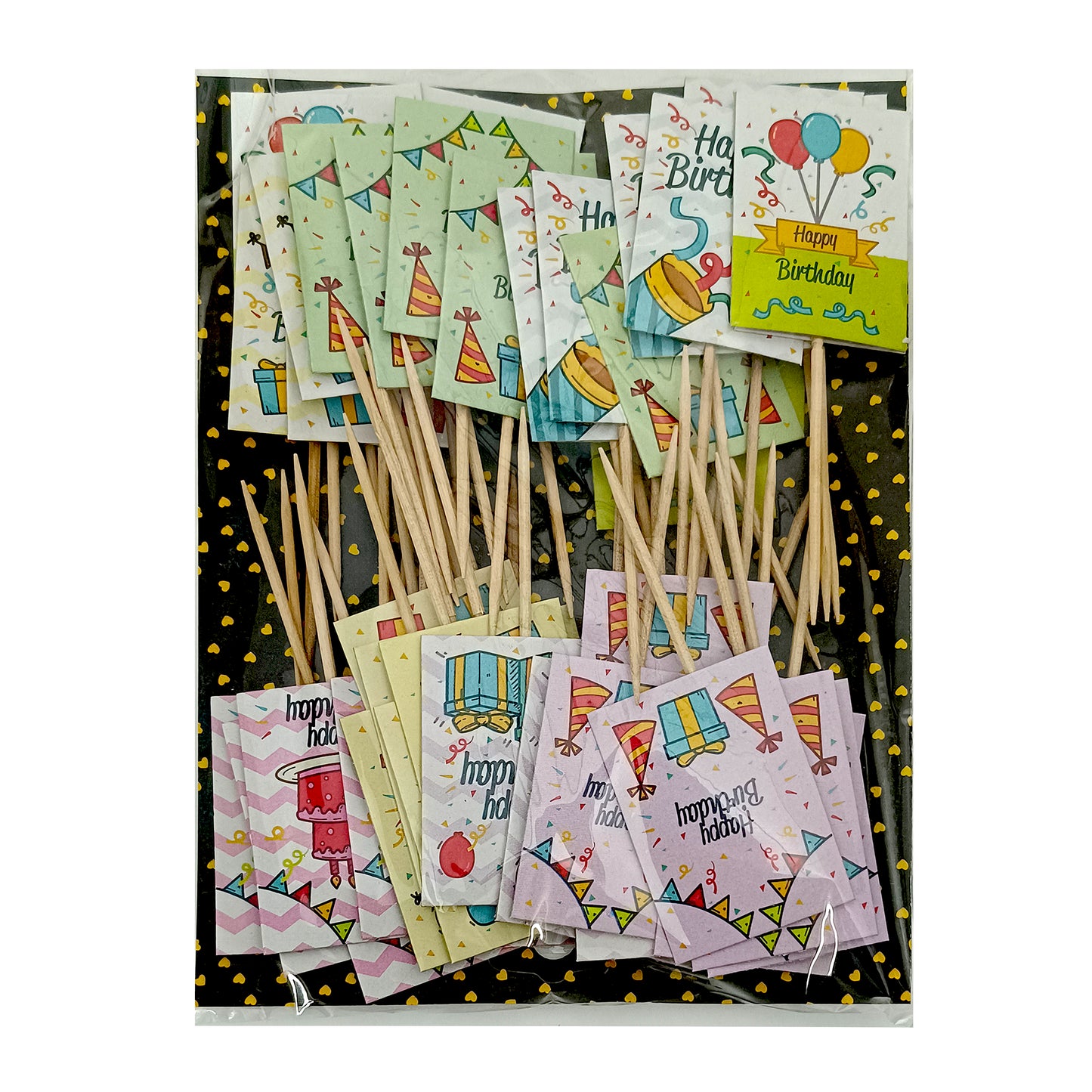 Paper Tags with Toothpick – 50 Pcs | Cake & Cupcake Inserts - Happy Birthday TR11341