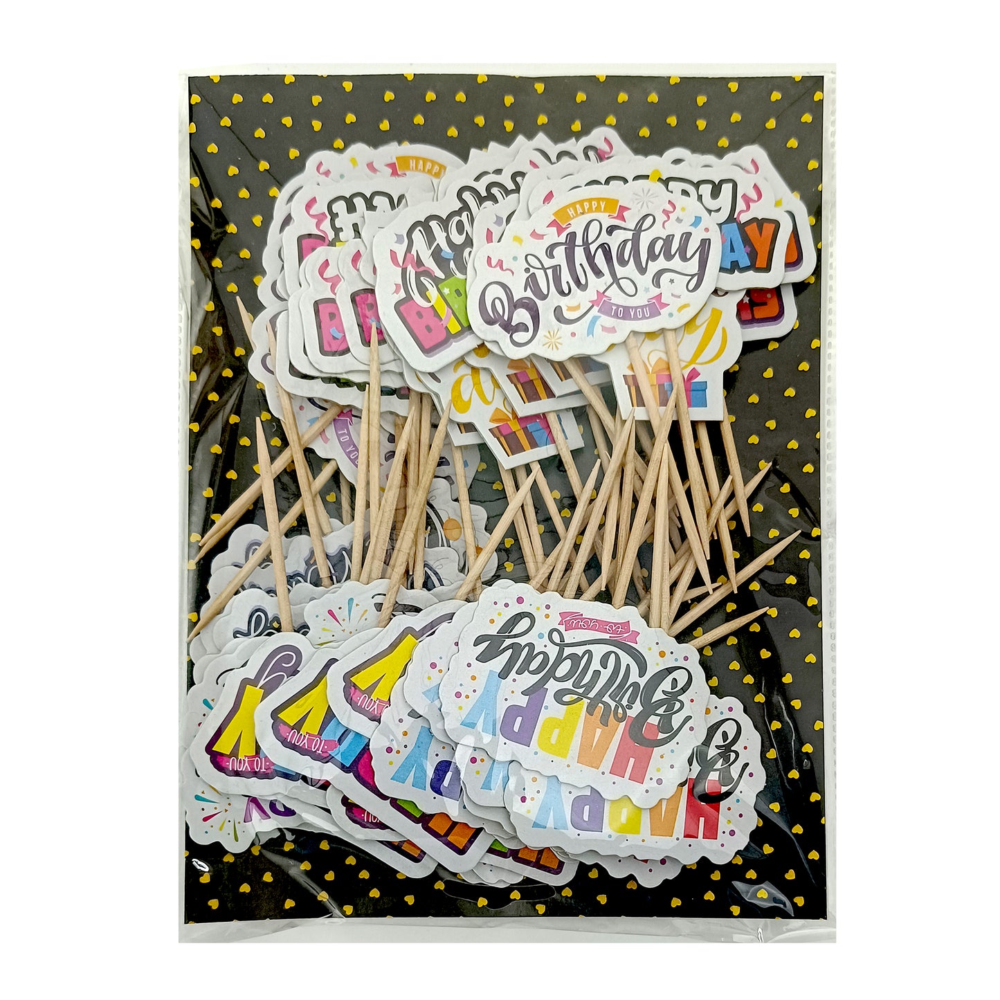 Paper Tags with Toothpick – 50 Pcs | Cake & Cupcake Inserts - Happy Birthday TR11342