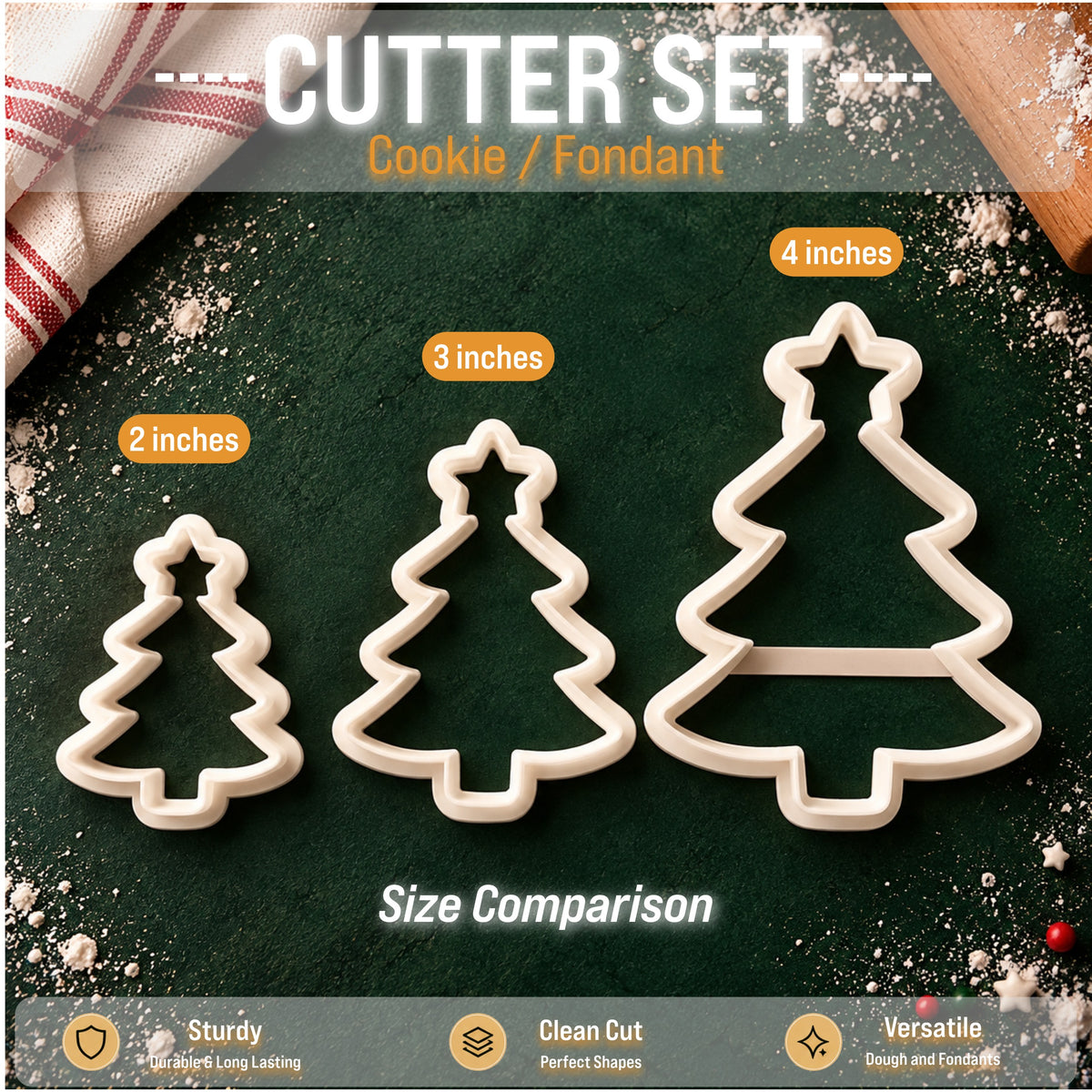 Christmas New Year Cookie/Fondant Cutter Set of 5 Designs | Available Sizes 2 inch, 3 inch & 4 inch