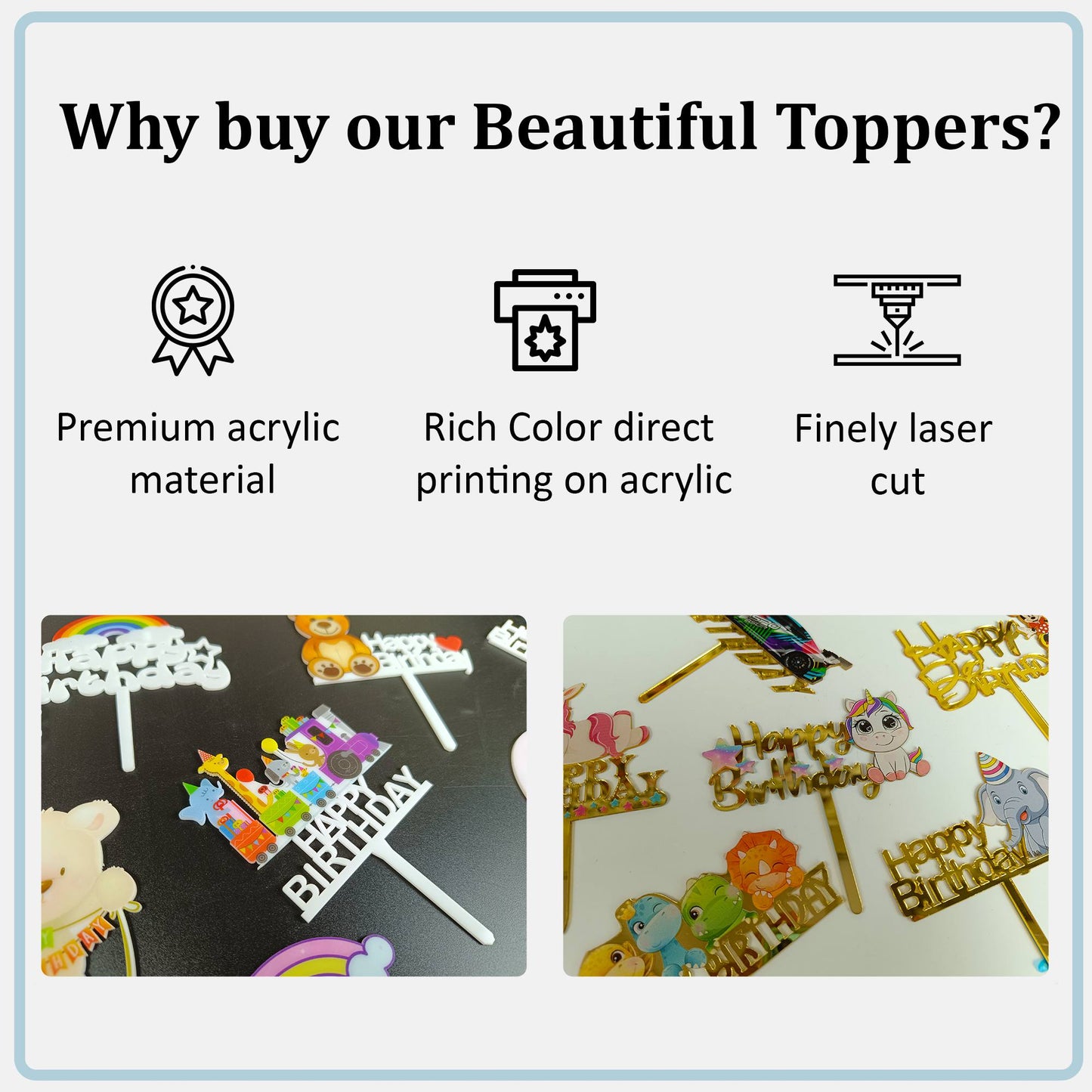 Happy Birthday Acrylic Cake Topper Bunting, Size - Medium, SKU-TR10499