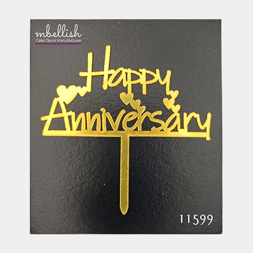 Happy Anniversary Acrylic Cake Topper, Small Size (3 inches), Pack of 10. SKU-11599