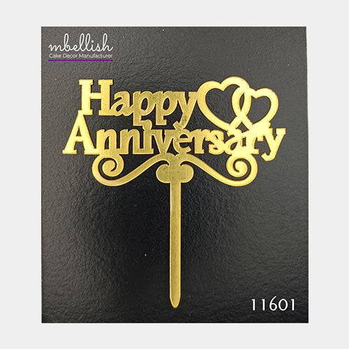 Happy Anniversary Acrylic Cake Topper, Small Size (3 inches), Pack of 10. SKU-11601