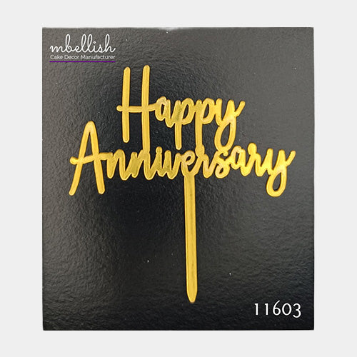 Happy Anniversary Acrylic Cake Topper, Small Size (3 inches), Pack of 10. SKU-11603