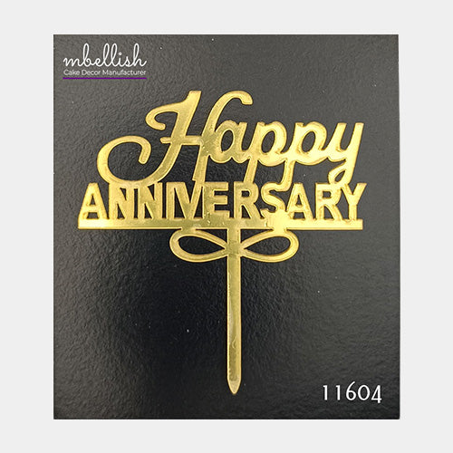 Happy Anniversary Acrylic Cake Topper, Small Size (3 inches), Pack of 10. SKU-11604