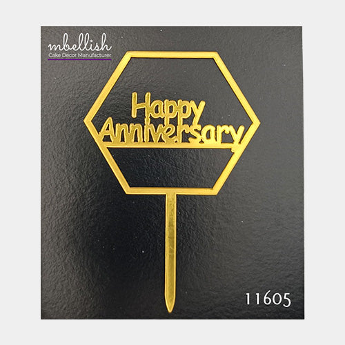 Happy Anniversary Acrylic Cake Topper, Small Size (3 inches), Pack of 10. SKU-11605