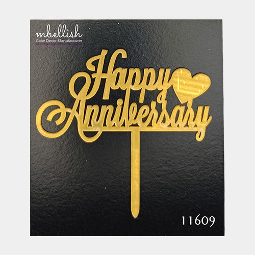 Happy Anniversary Acrylic Cake Topper, Small Size (3 inches), Pack of 10. SKU-11609