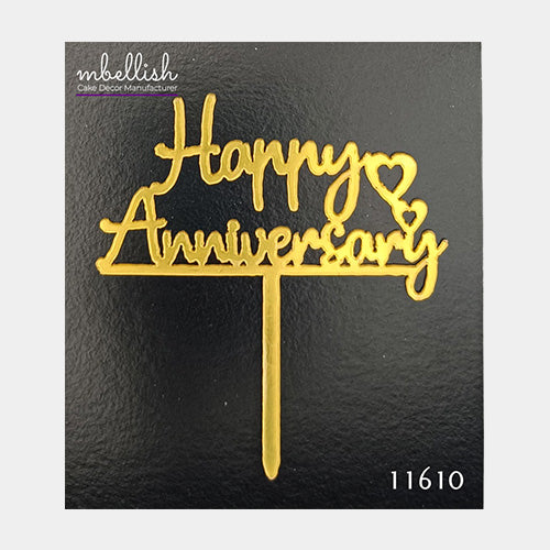 Happy Anniversary Acrylic Cake Topper, Small Size (3 inches), Pack of 10. SKU-11610