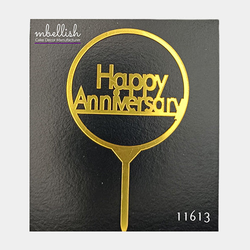 Happy Anniversary Acrylic Cake Topper, Small Size (3 inches), Pack of 10. SKU-11613