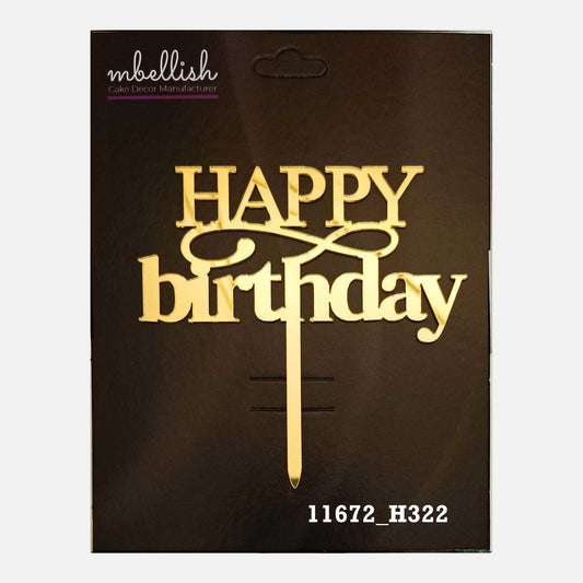 Happy Birthday Premium Acrylic Cake Topper, Medium Size (4 inches), Pack of 1. SKU-11672