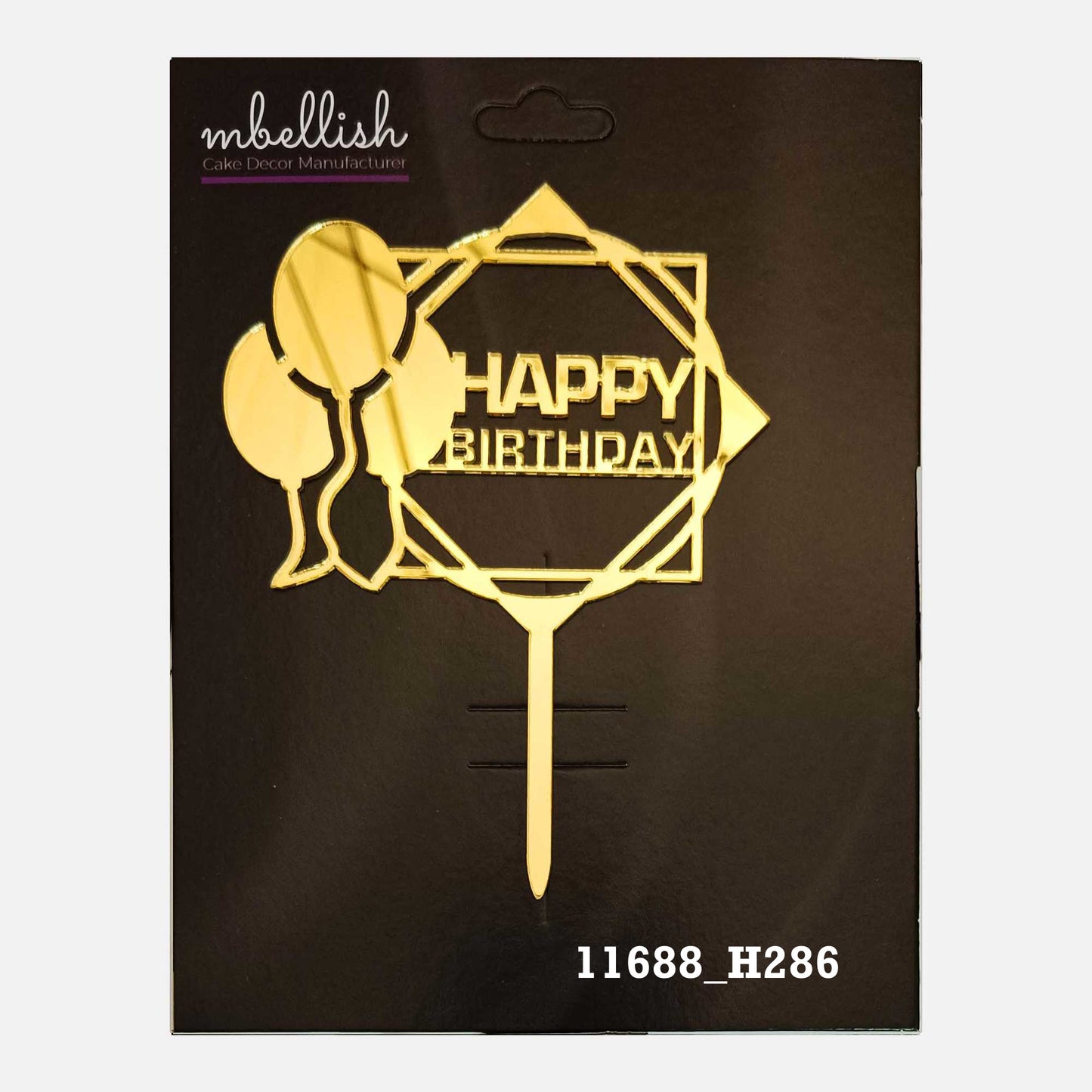 Happy Birthday Premium Acrylic Cake Topper, Medium Size (4 inches), Pack of 1. SKU-11688