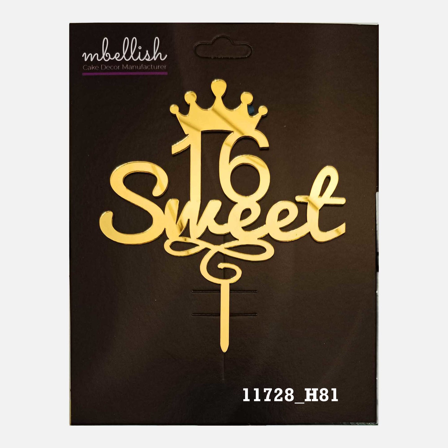 Sweet 16 Premium Acrylic Cake Topper, Medium Size (4 inches), Pack of 1. SKU-11728