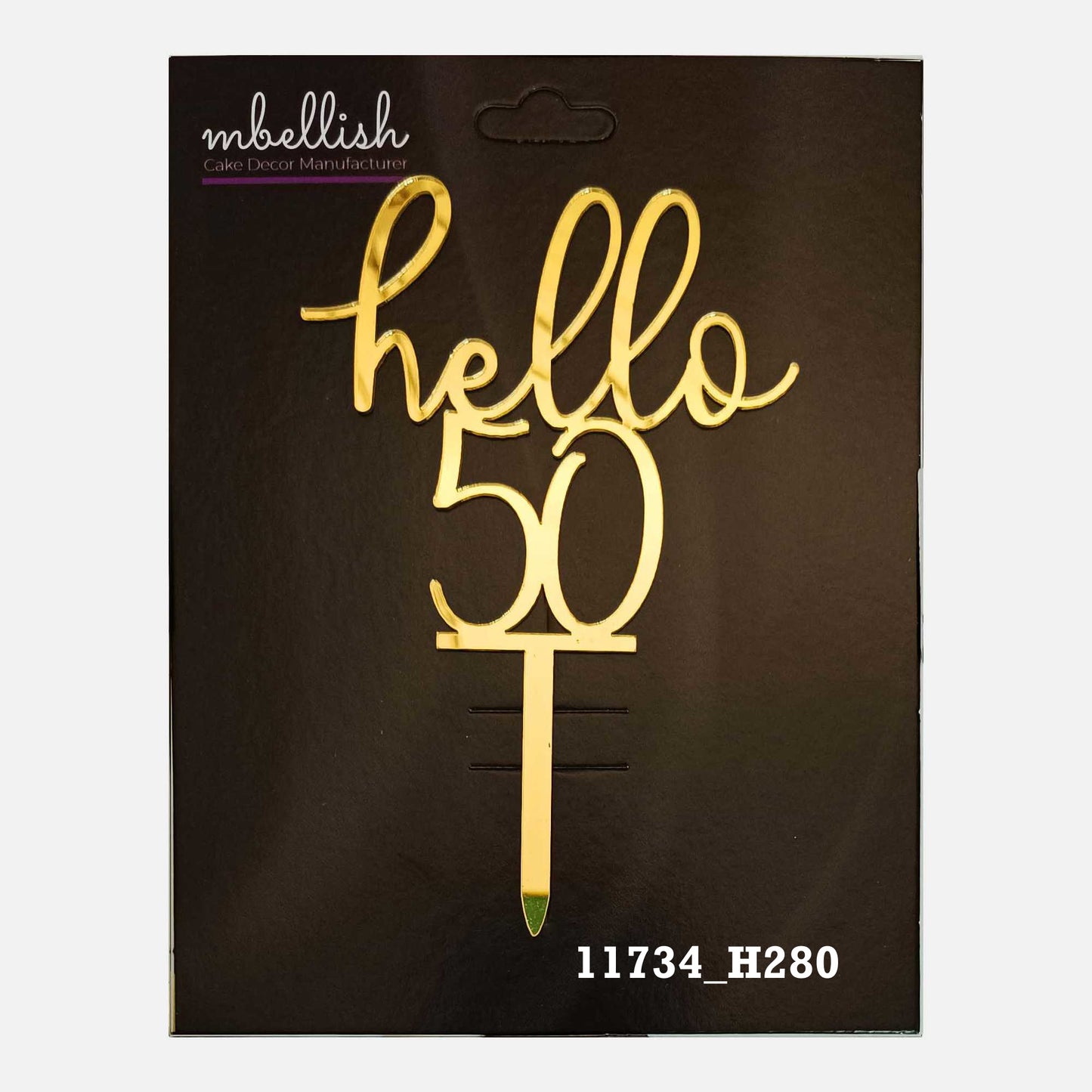 Hello 50 Premium Acrylic Cake Topper, Medium Size (4 inches), Pack of 1. SKU-11734