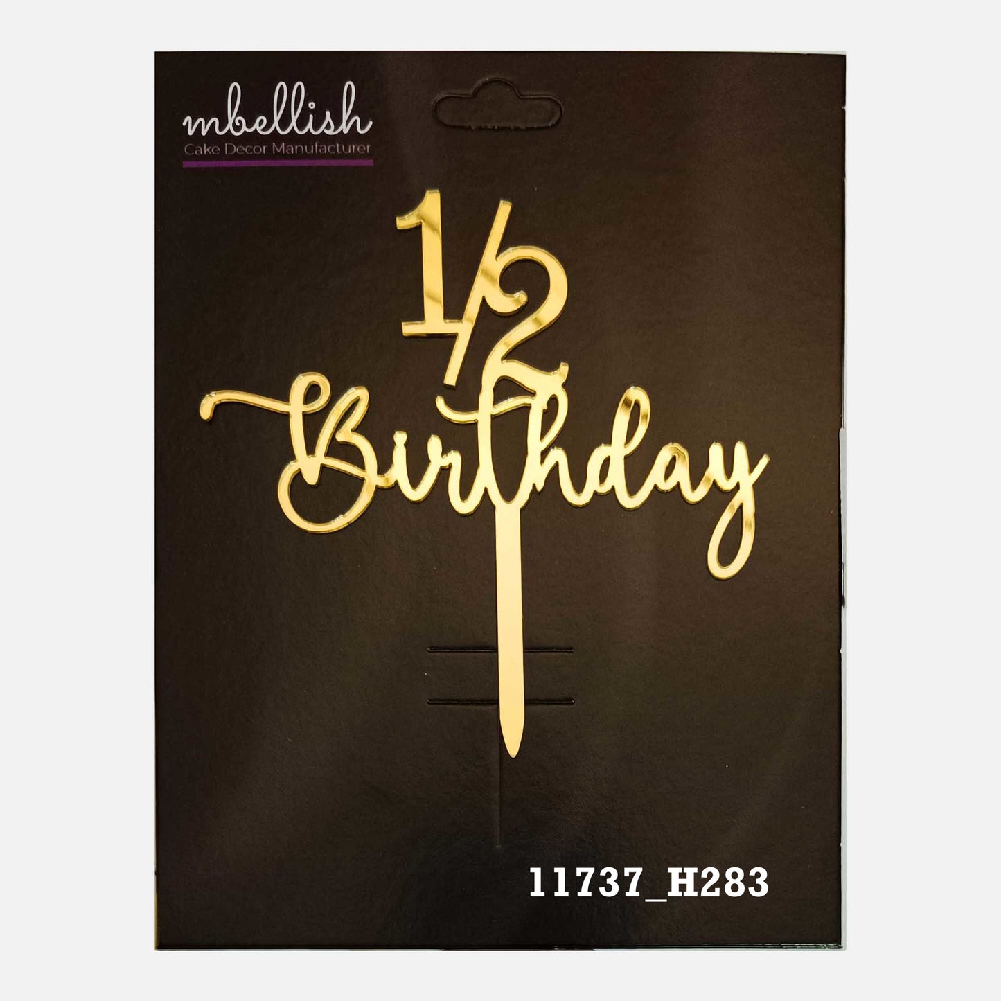 1/2 Birthday Premium Acrylic Cake Topper, Medium Size (4 inches), Pack of 1. SKU-11737