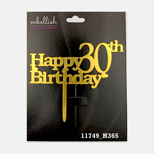 Happy 30th Birthday Premium Acrylic Cake Topper, Medium Size (4 inches), Pack of 1. SKU-11749