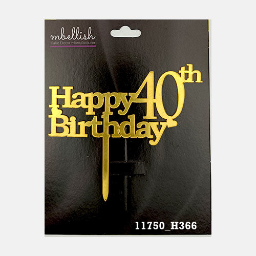 Happy 40th Birthday Premium Acrylic Cake Topper, Medium Size (4 inches), Pack of 1. SKU-11750