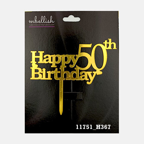 Happy 50th Birthday Premium Acrylic Cake Topper, Medium Size (4 inches), Pack of 1. SKU-11751