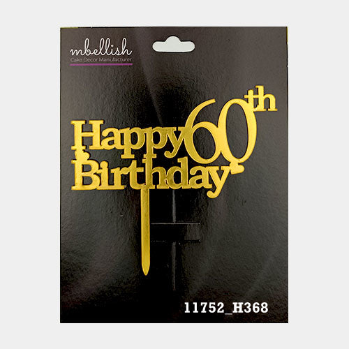 Happy 60th Birthday Premium Acrylic Cake Topper, Medium Size (4 inches), Pack of 1. SKU-11752
