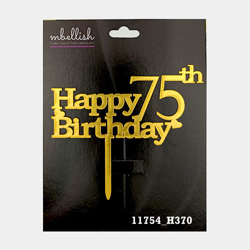 Happy 75th Birthday Premium Acrylic Cake Topper, Medium Size (4 inches), Pack of 1. SKU-11754
