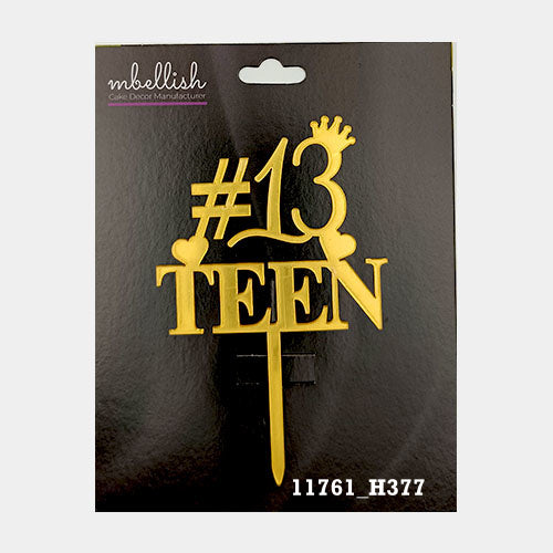 #13 Teen Premium Acrylic Cake Topper, Medium Size (4 inches), Pack of 1. SKU-11761