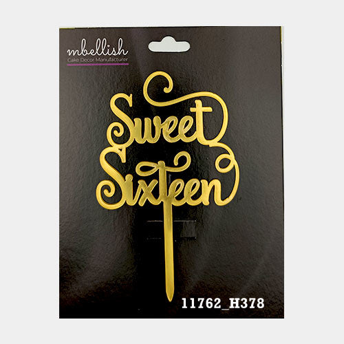 Sweet Sixteen Premium Acrylic Cake Topper, Medium Size (4 inches), Pack of 1. SKU-11762