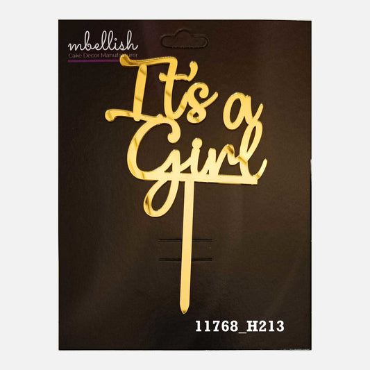 Its a Girl Premium Acrylic Cake Topper, Medium Size (4 inches), Pack of 1. SKU-11768