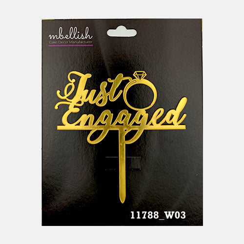 Just Engaged Premium Acrylic Cake Topper, Medium Size (4 inches), Pack of 1. SKU-11788