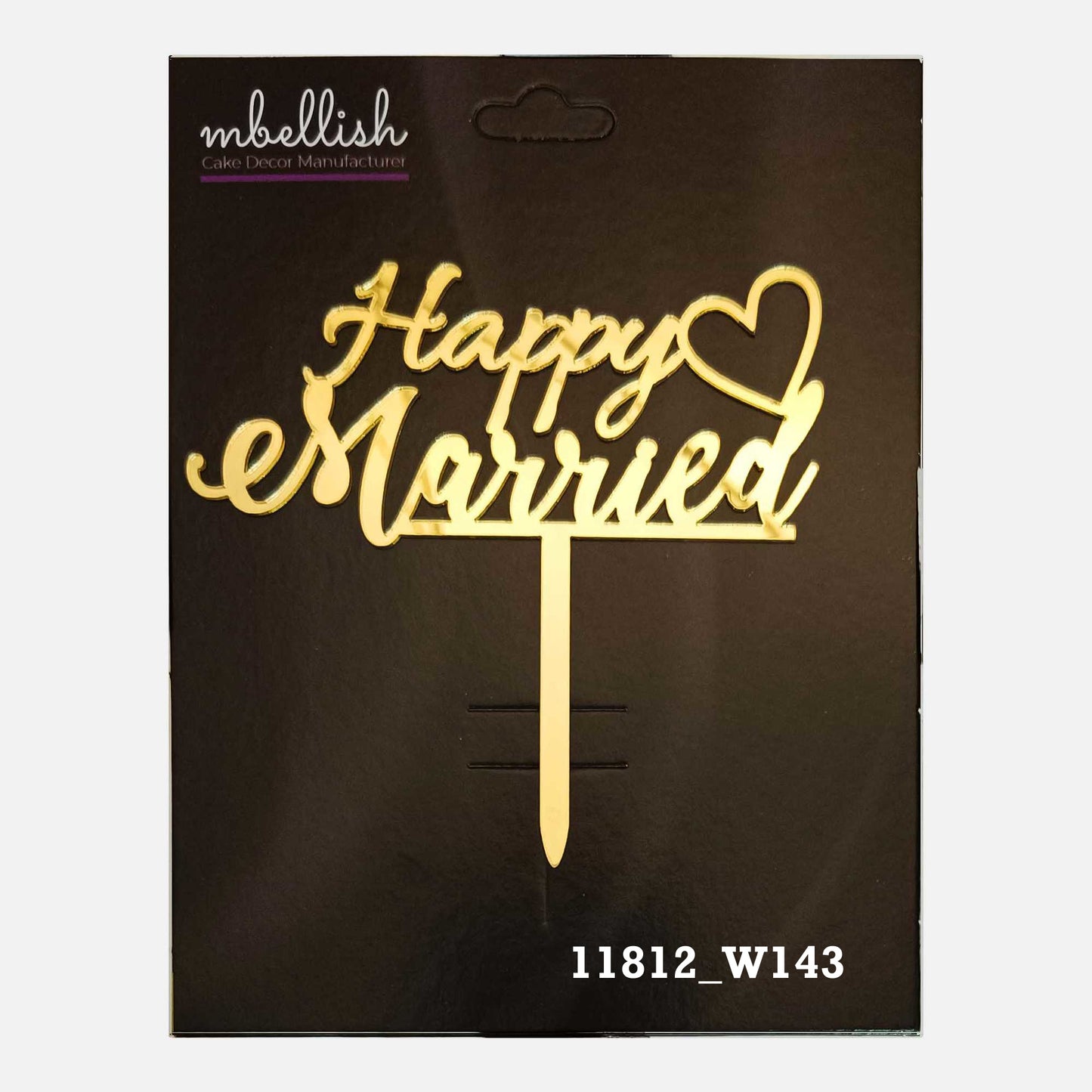 Happy Married Premium Acrylic Cake Topper, Medium Size (4 inches), Pack of 1. SKU-11812