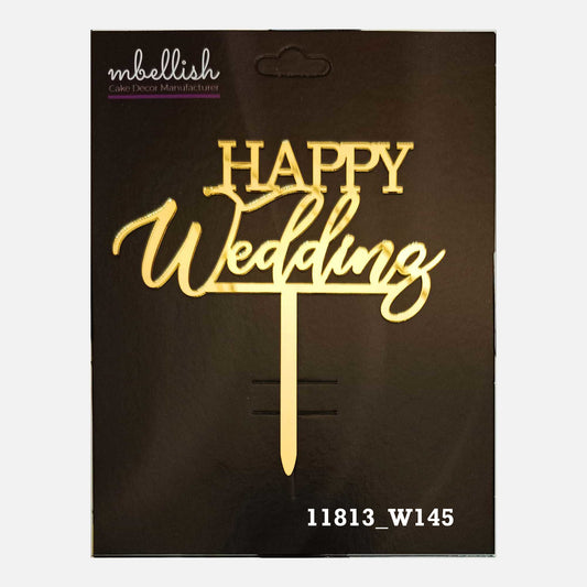 Happy Wedding Premium Acrylic Cake Topper, Medium Size (4 inches), Pack of 1. SKU-11813