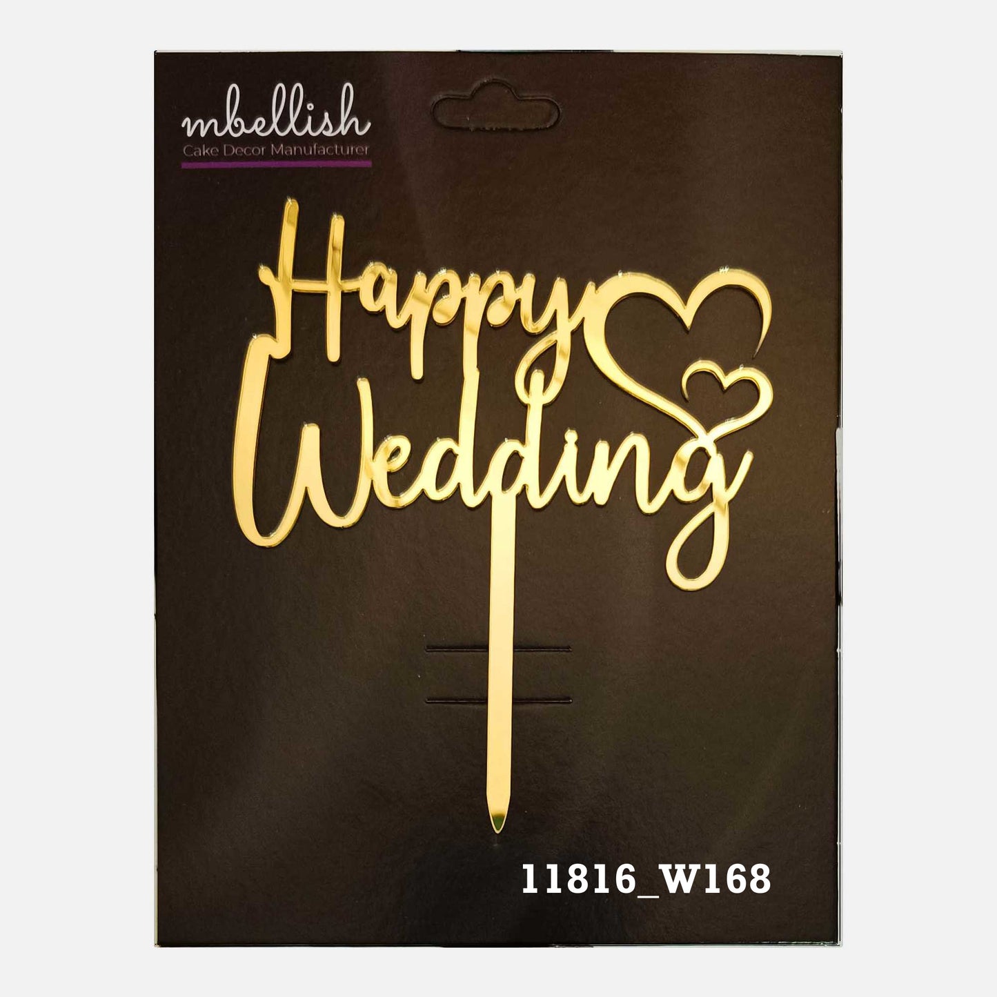 Happy Wedding Premium Acrylic Cake Topper, Medium Size (4 inches), Pack of 1. SKU-11816